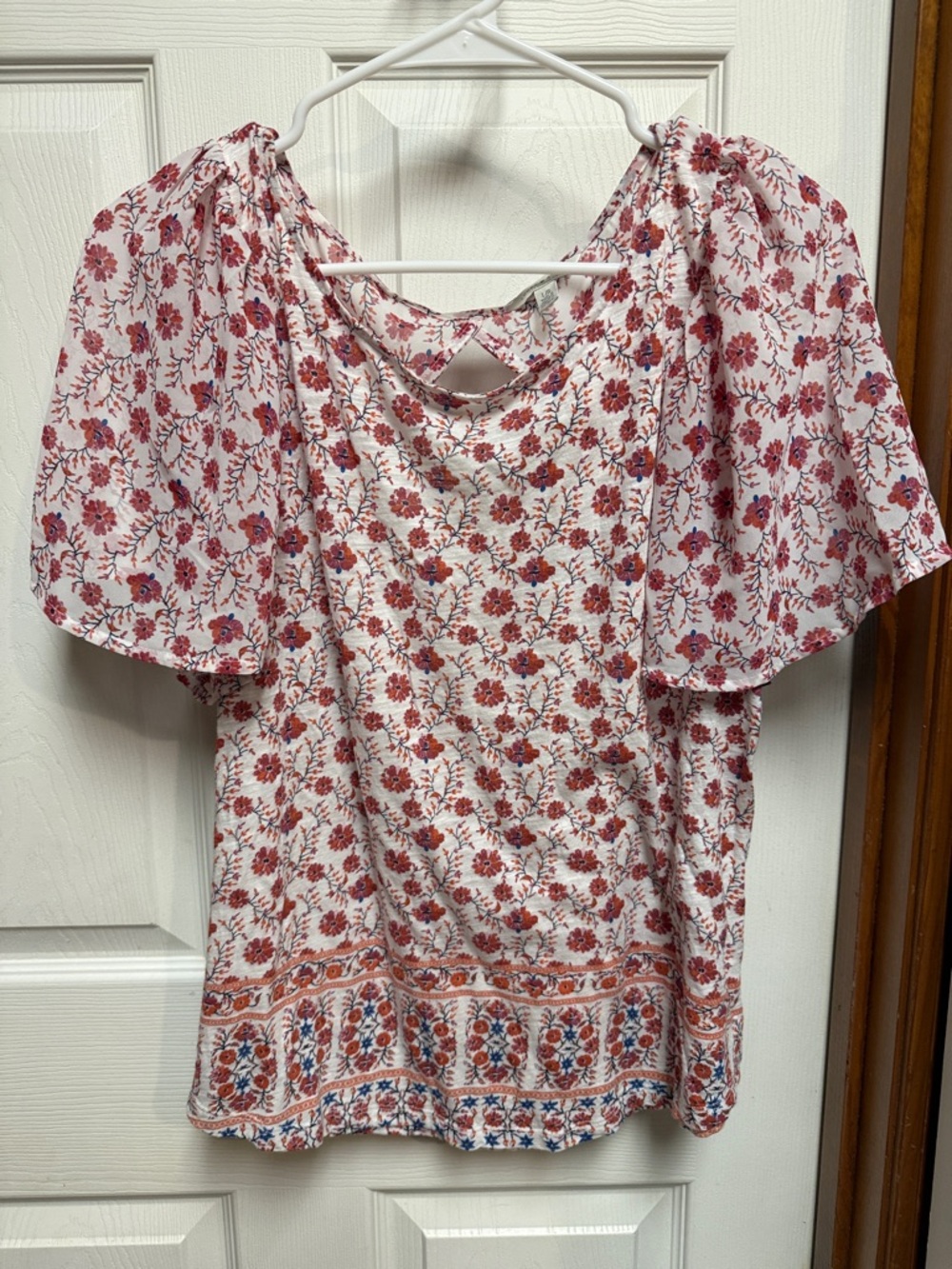 Lucky Brand White Blouse with Red Floral Print